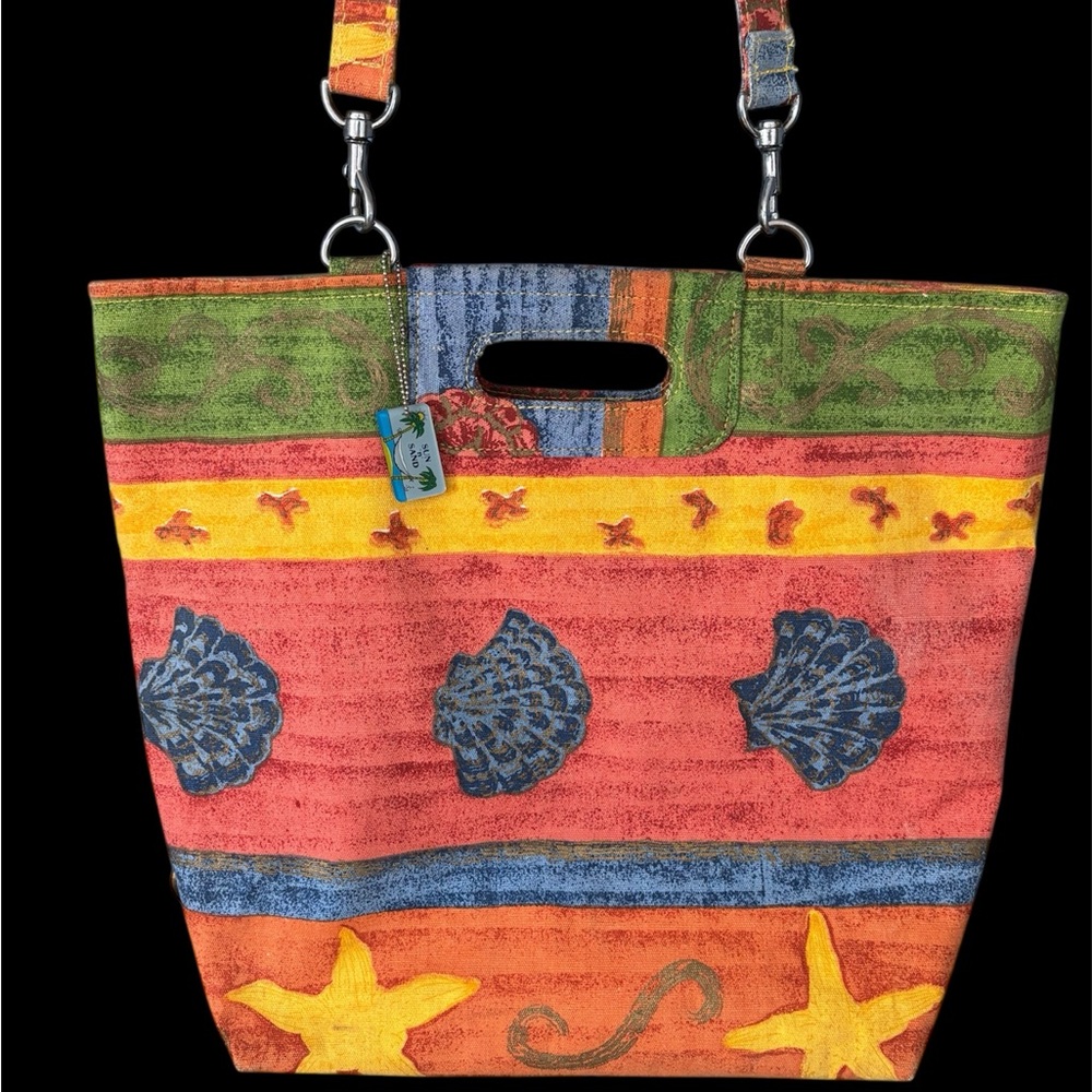Sun n Sand Canvas Tote Bag Cruise Beach Tropical With Charms Colorful
